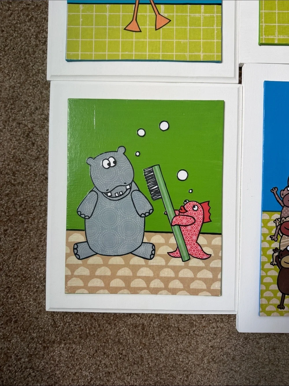 Handmade kids bathroom wall art / wall decor on wood background.  Price for all.